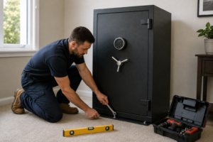 technician re-anchoring a safe during professional safe installation